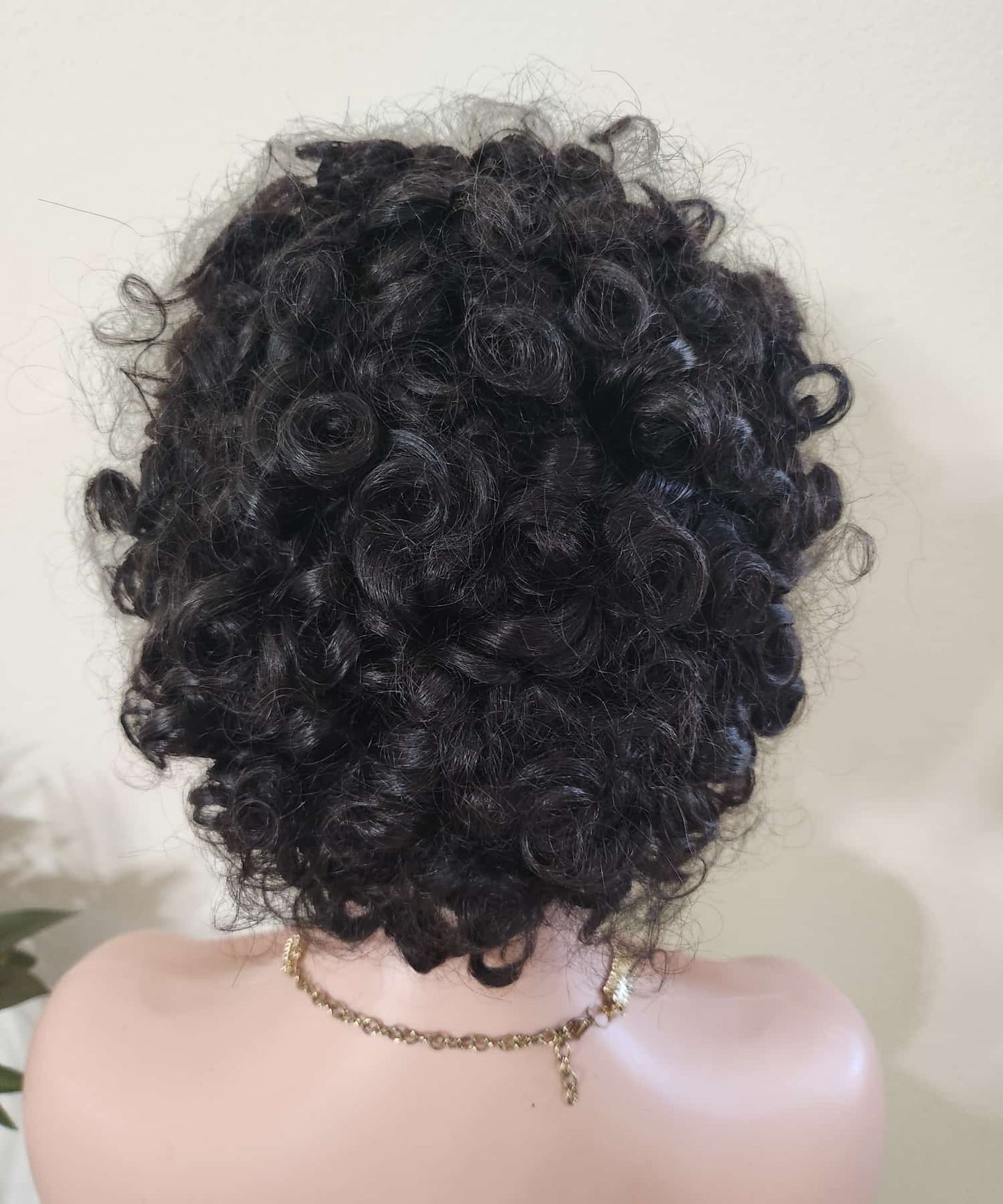 Short Curly Human Hair Wig - C-Part | Natural Black